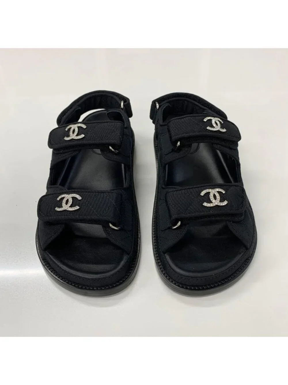 Chanel Fabric CC Logo Rhinestone Velcro Sandals